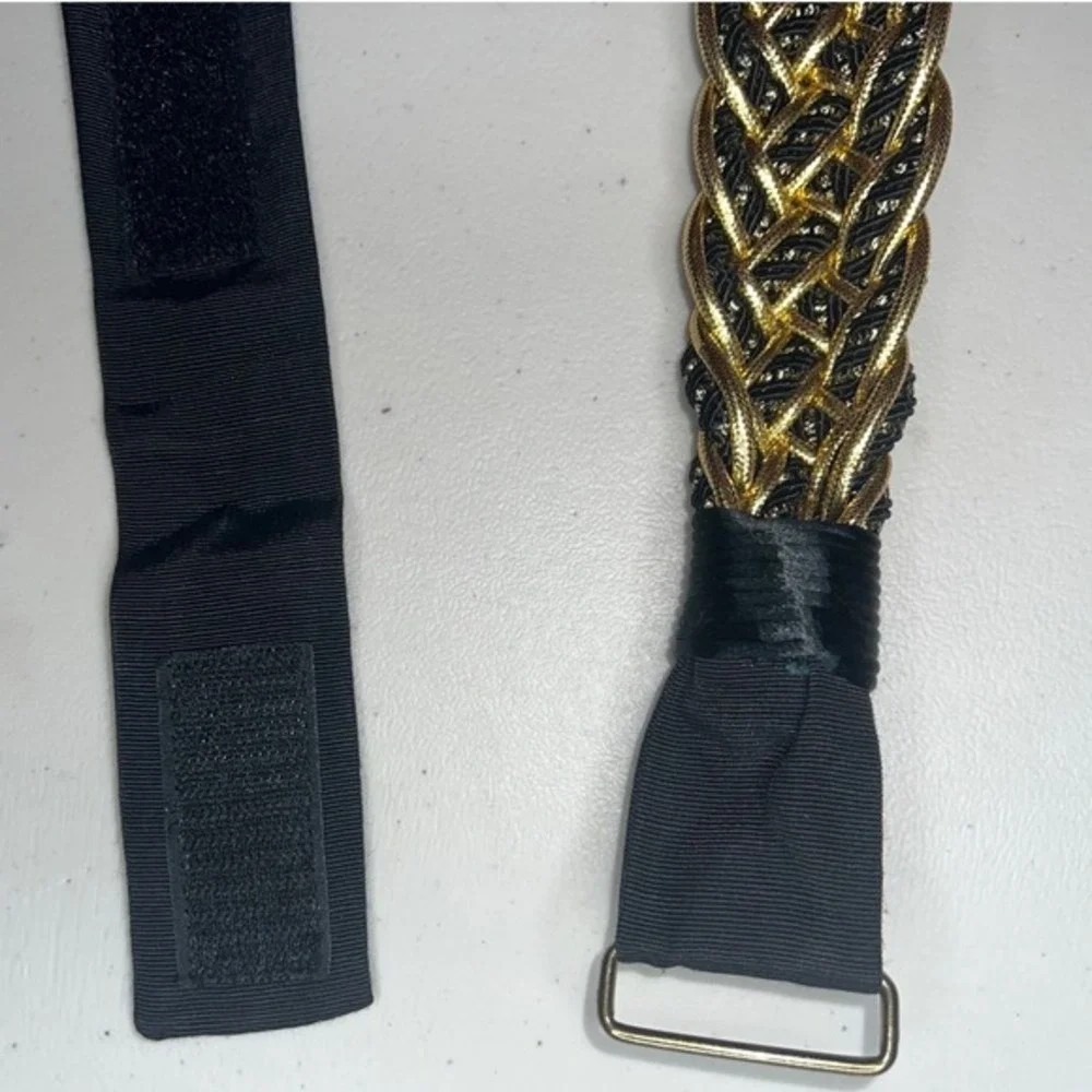 Vintage Women's Black Gold Braided‎ Belt, with Velcro Waistband